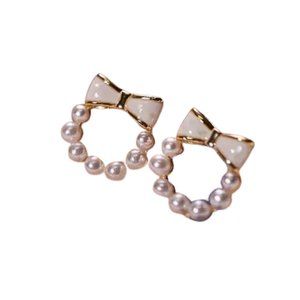 Stainless Steel Bow/Pearls Earrings